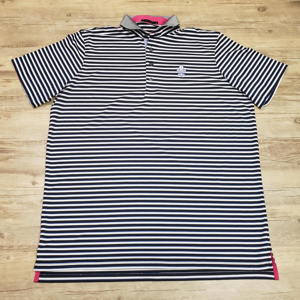Greyson Polo Shirt Mens XL Blue Stripe LVCC Golf Fleur Las Vegas Country Club